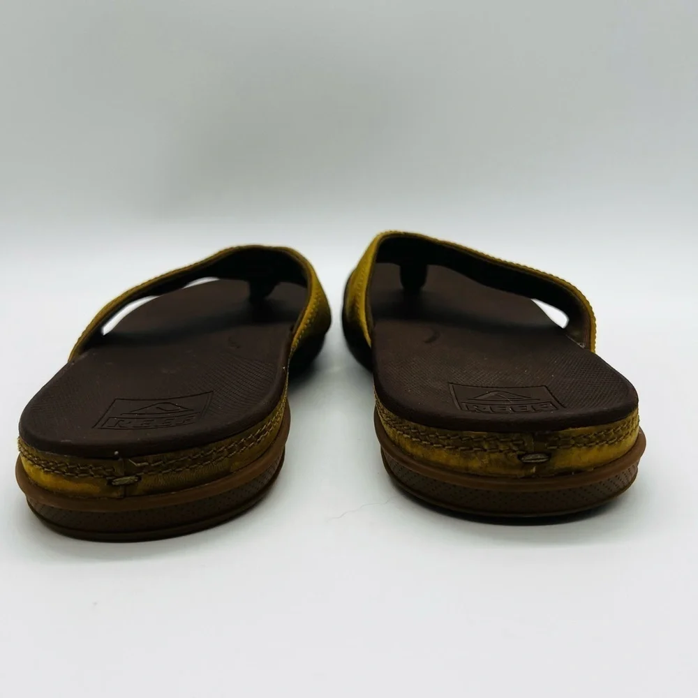 Reef Men’s Tan and Brown Leather Flip-Flops Size 10